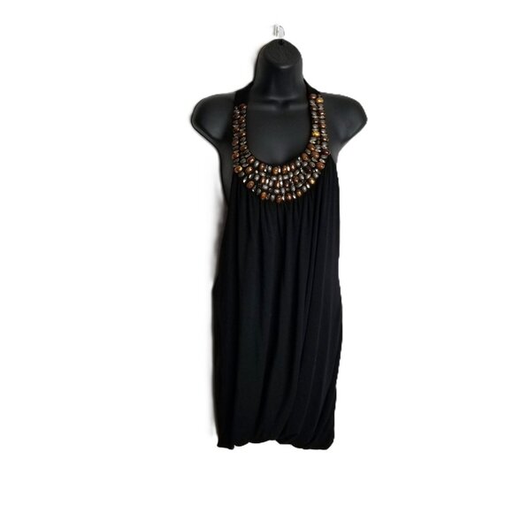 Scarlet Skye Beaded Halter Bubble Dress Size M Black Modal Y2K Whimsigoth - Picture 1 of 9